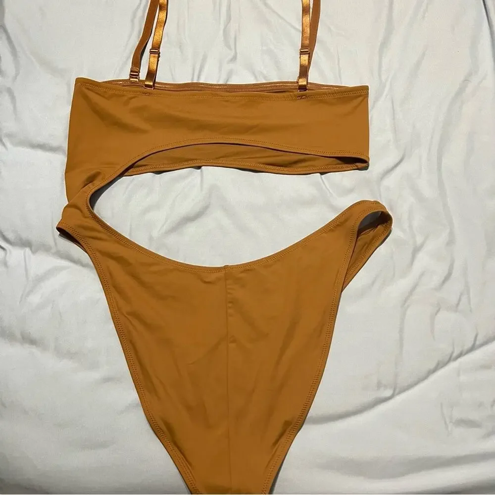 NWT Skims Recycled Swim Strapless Monokini Almond 2X‎ One Piece Tan
